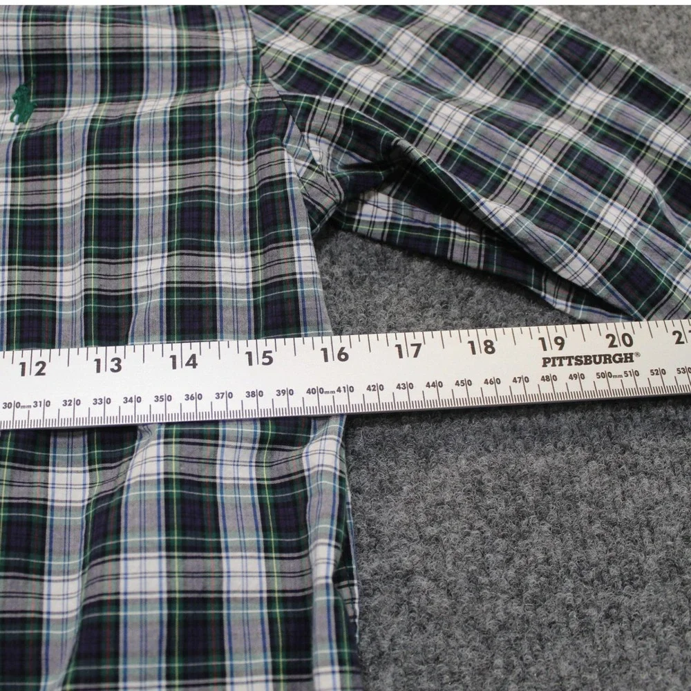 Ralph Lauren Kids Plaid Button Down Shirt L/S Green Blue Size L 14-16‎ Cotton